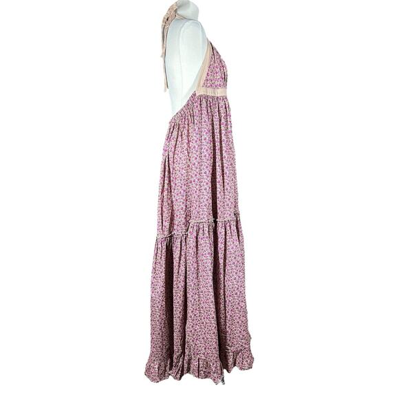 Vtg Moda International VS Y2K Halter Maxi Dress XL Ditzy Floral Cottagecore Boho - Picture 6 of 15